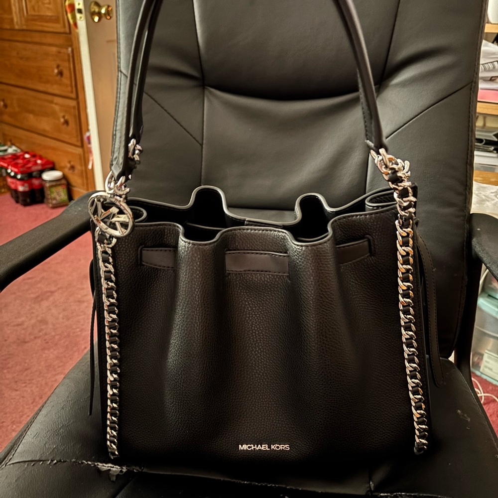 Michael Kors Black Shoulder Bag with Silver Chain